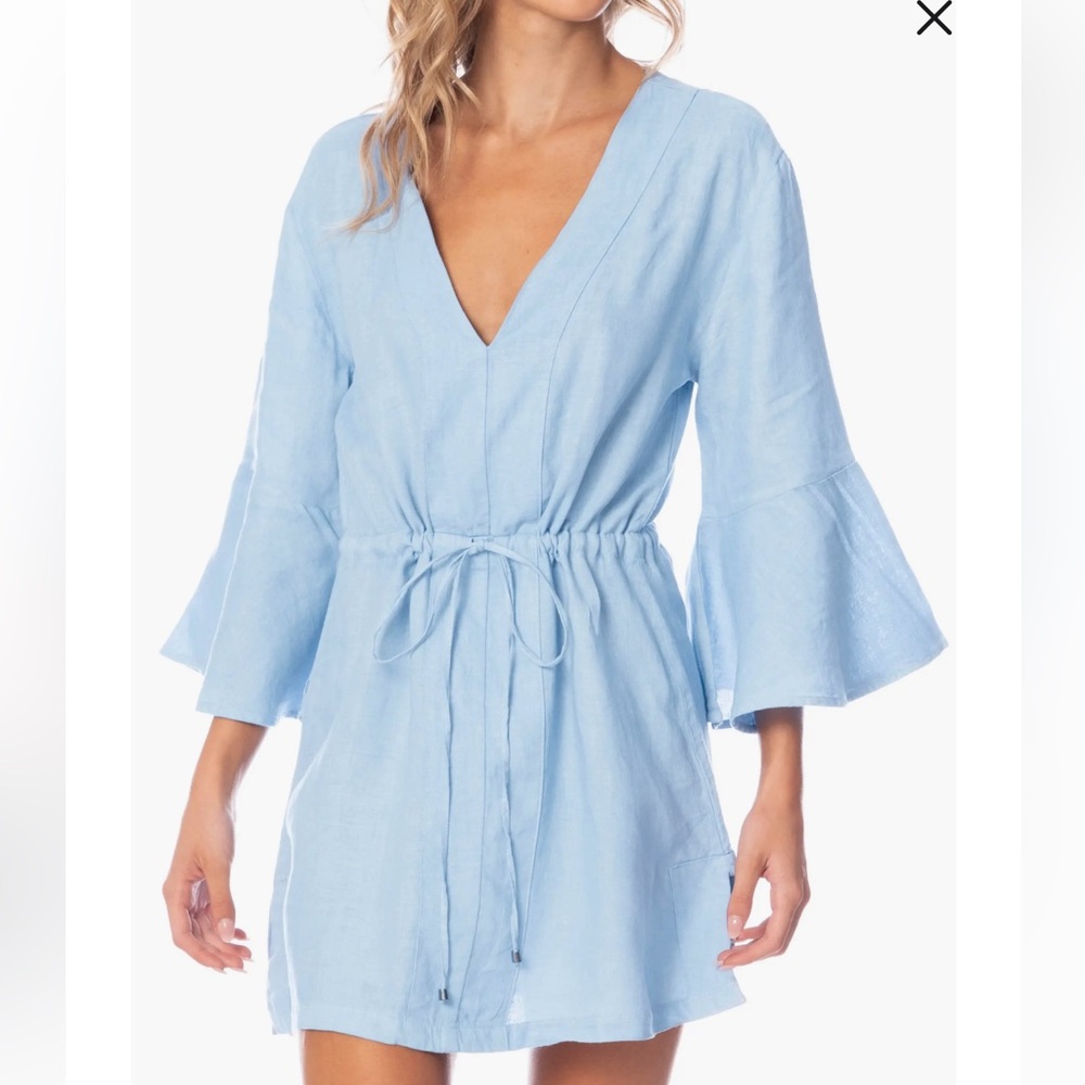 Maaji Light Blue V-Neck Swim Coverup Tunic with Drawstring Waist